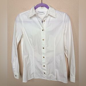 Emilio Pucci long sleeve white button down shirt with gold buttons size US 4